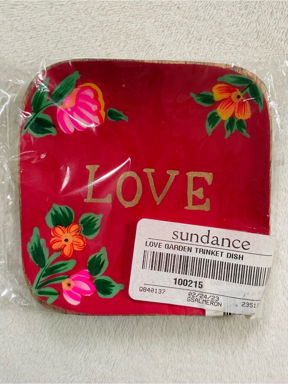 Sundance Love Garden Trinket Dish Floral Wood LOVE New in Package